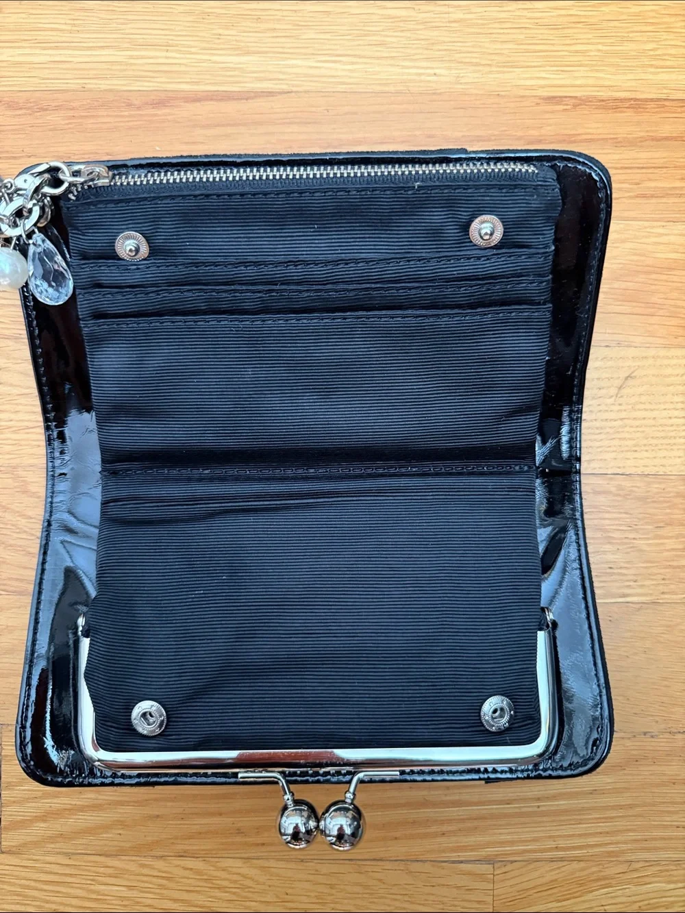 Black Clasp Wristlet Clutch with Charm Chain